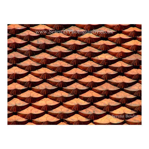 An abstract composition of Vietnamese roof tiles.